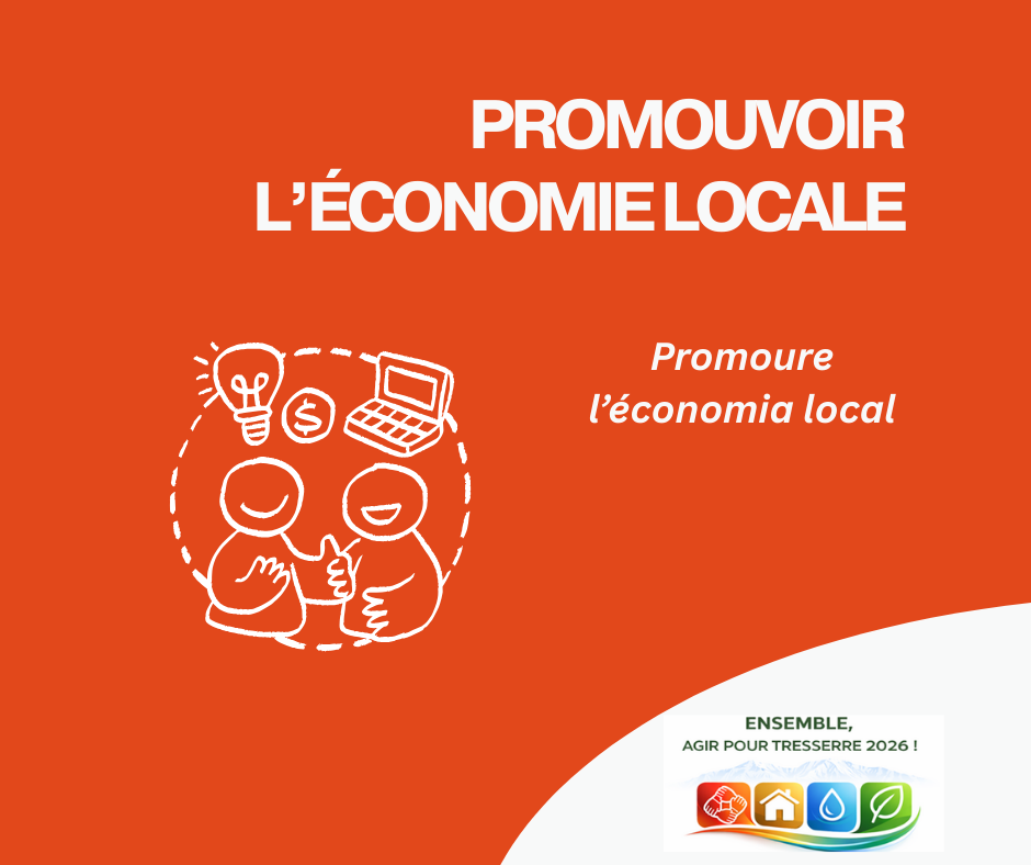 Promouvoir l'économie locale. En catalan : Promoure l'economia local.
Le logo Ensemble agir pour Tresserre 2026