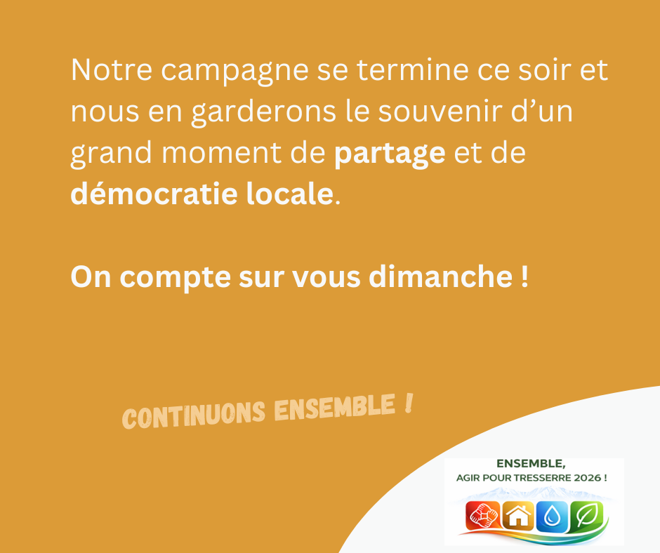 Notre campagne se termine ce soir et nous en garderons le souvenir d’un grand moment de partage et de démocratie locale. 
On compte sur vous dimanche !
